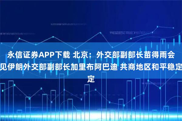 永信证券APP下载 北京：外交部副部长苗得雨会见伊朗外交部副部长加里布阿巴迪 共商地区和平稳定